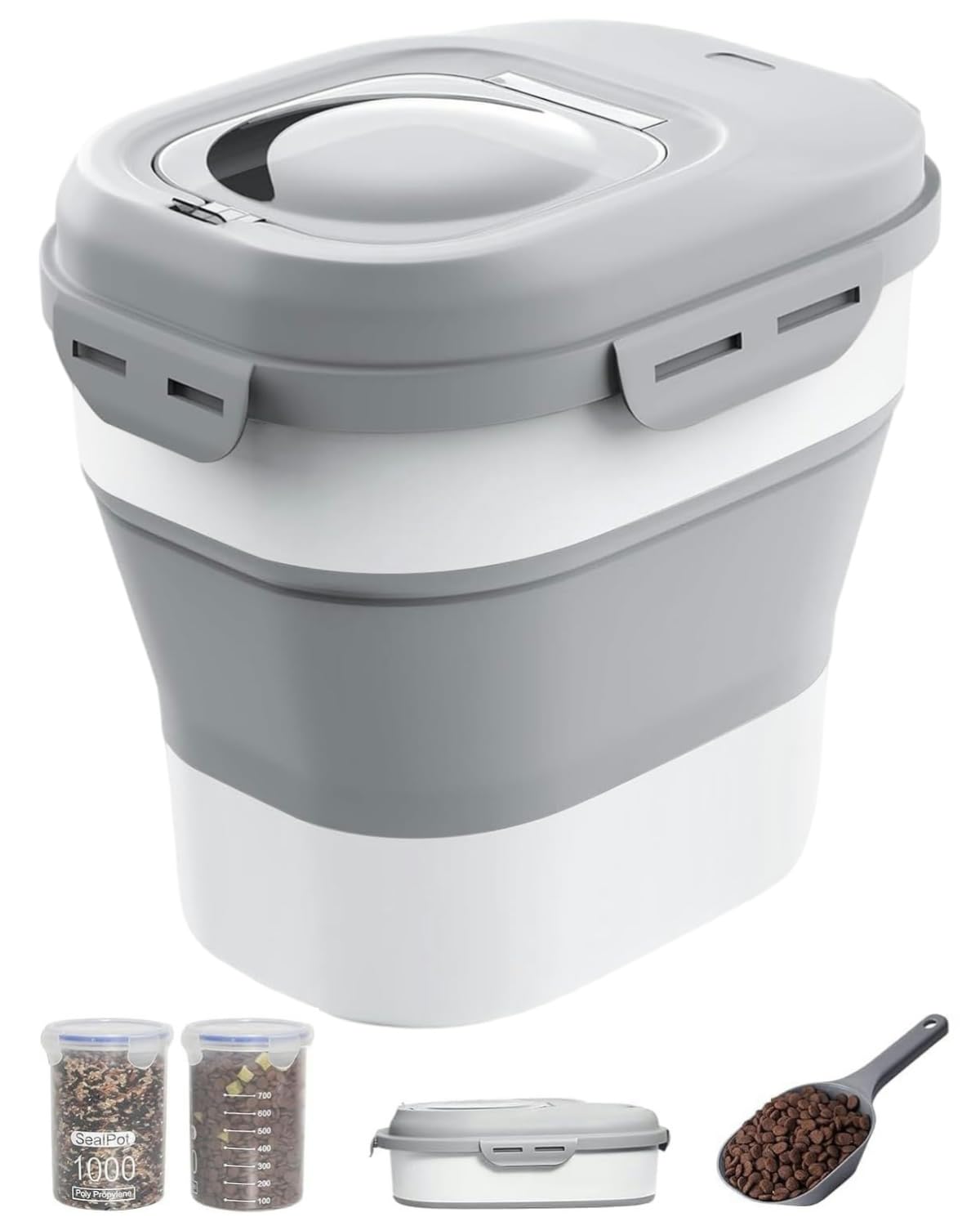 23-25 Lbs Airtight Dog Food Storage Container,Collapsible Dog Food Container with Lid,Wheels,Handle,Large Pet food storage Container with Scoop,Small Food Container for Dog Cat