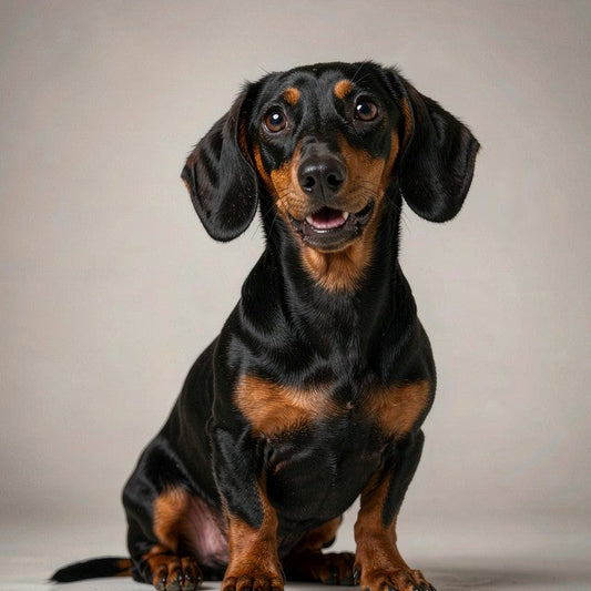 A small dachshund waiting for dinner