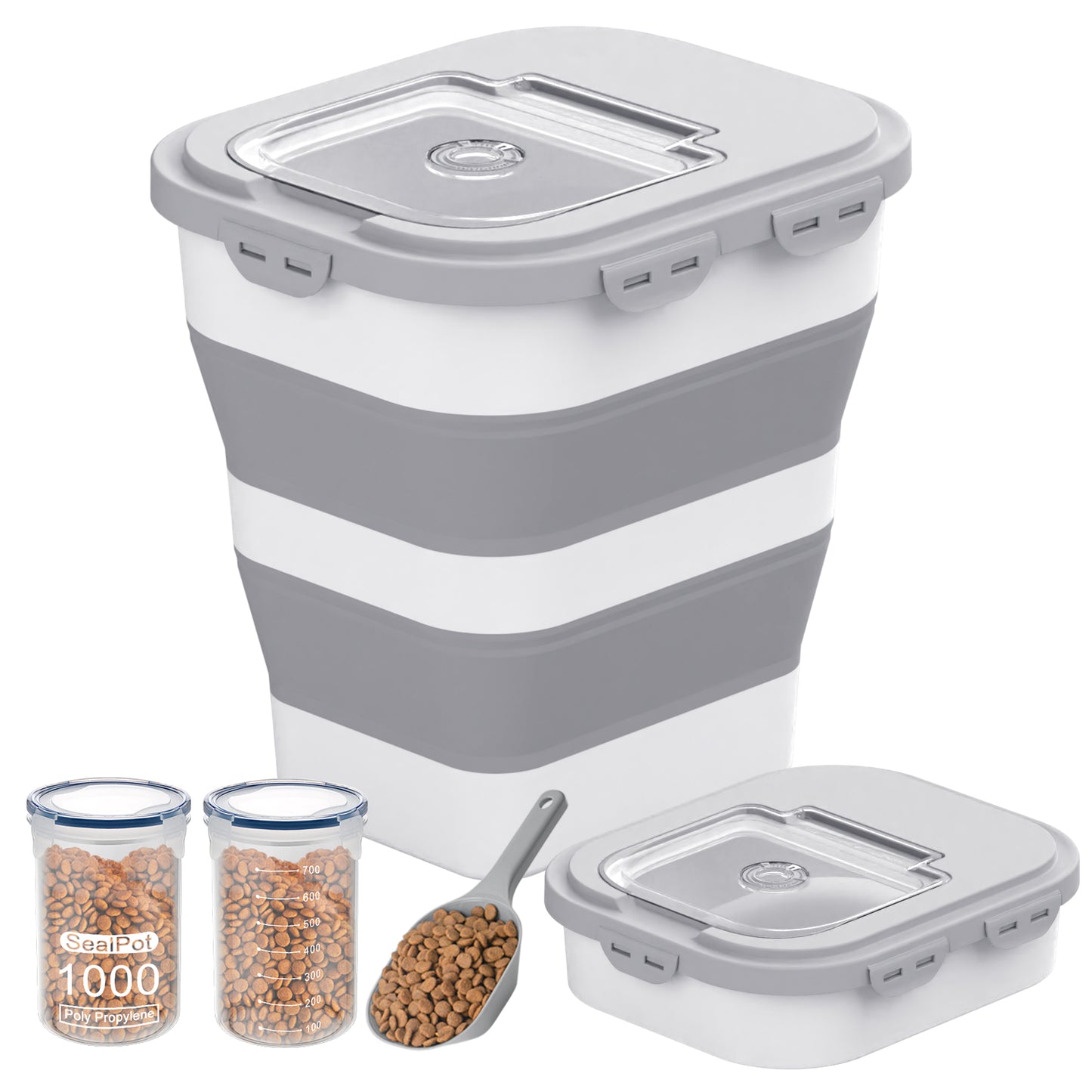 Collapsible Pet food storage Container, 38-42LBS, with Wheels, Grey