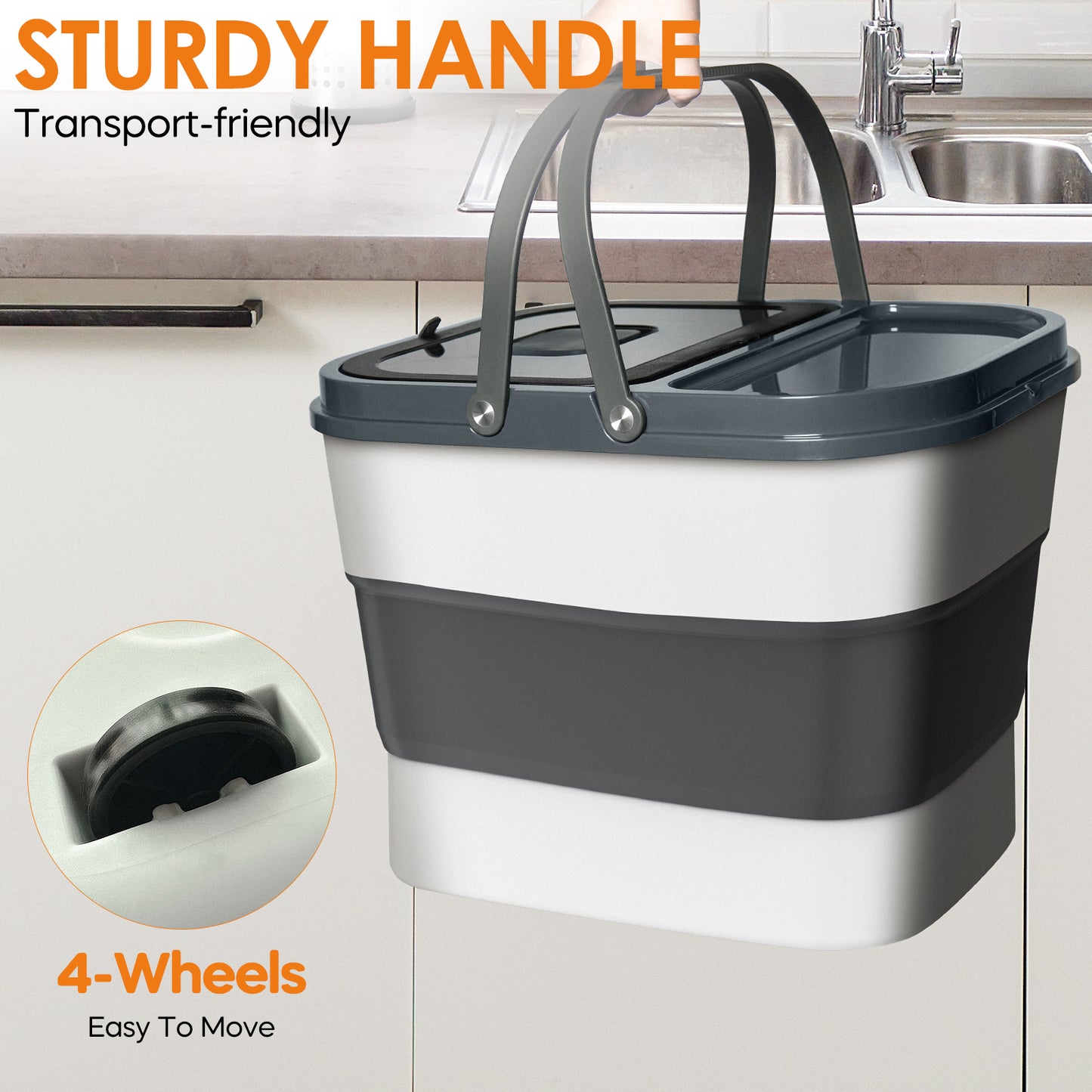Collapsible Pet food storage Container, 30-32LBS, with Wheels, Dark Grey