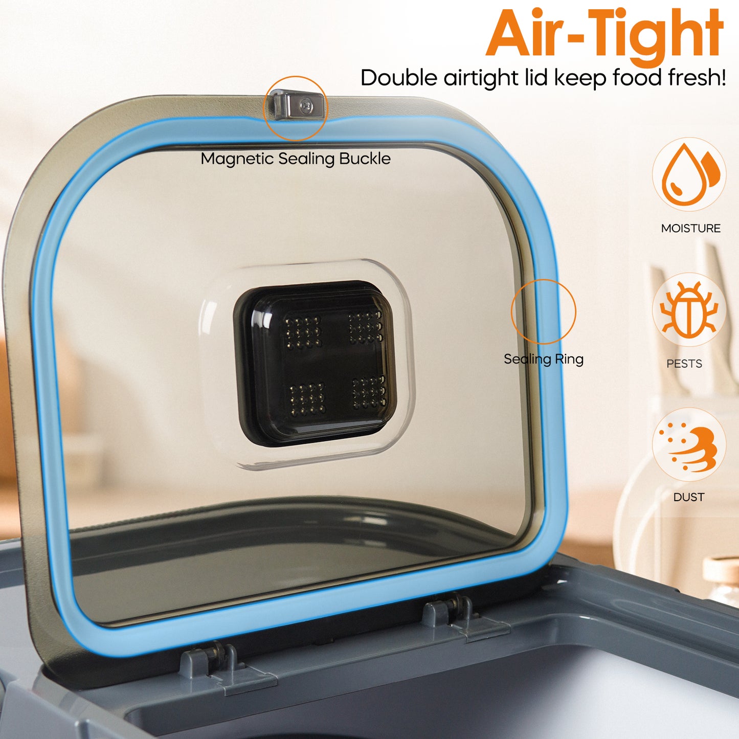 Collapsible Pet food storage Container, 30-32LBS, with Wheels, Dark Grey