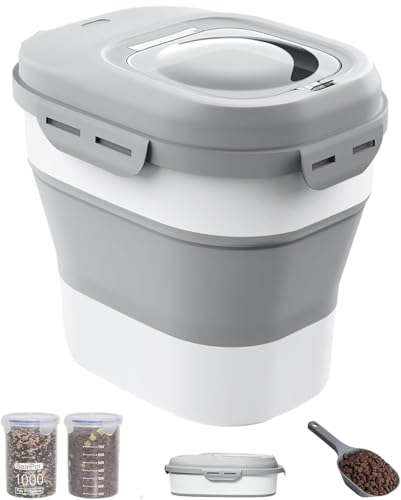 Collapsible Pet food storage Container, 30-32LBS, with Wheels, Grey