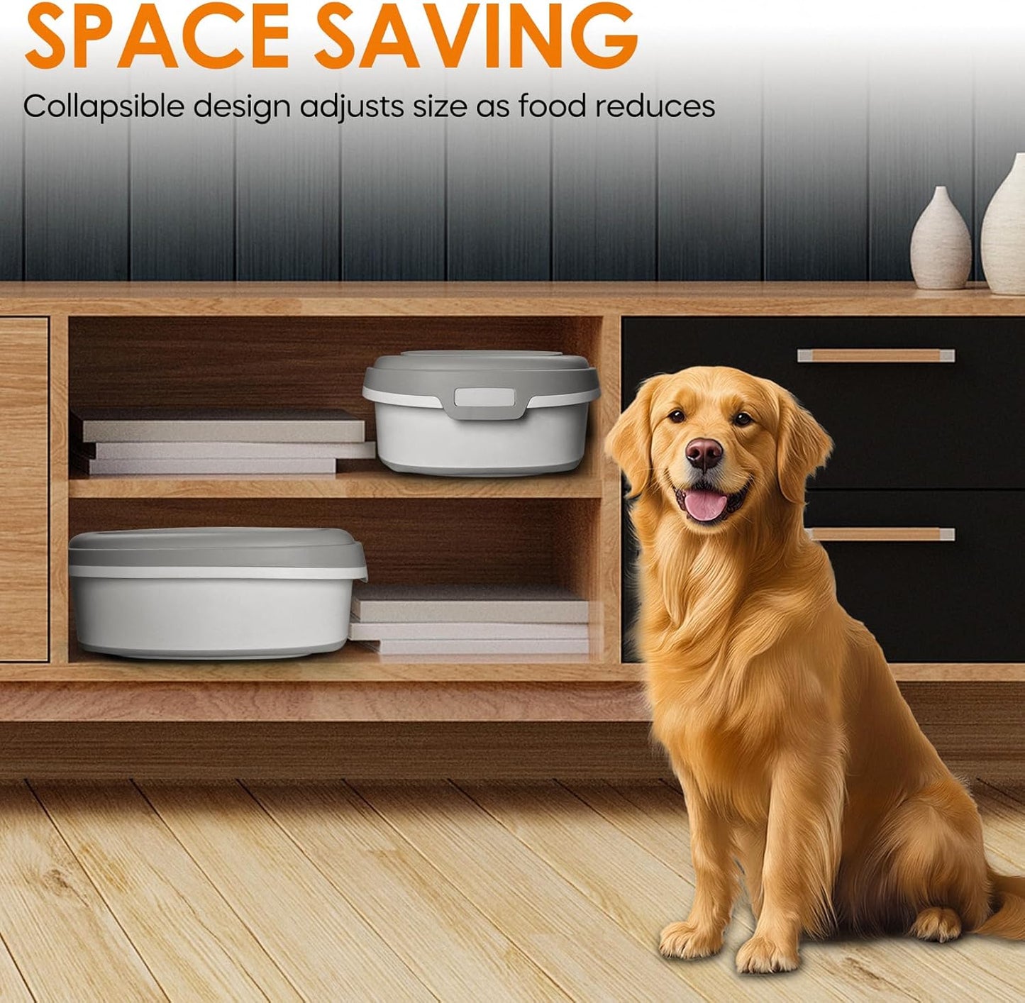 Collapsible Pet food storage Container, 30-32LBS, with Wheels, Grey