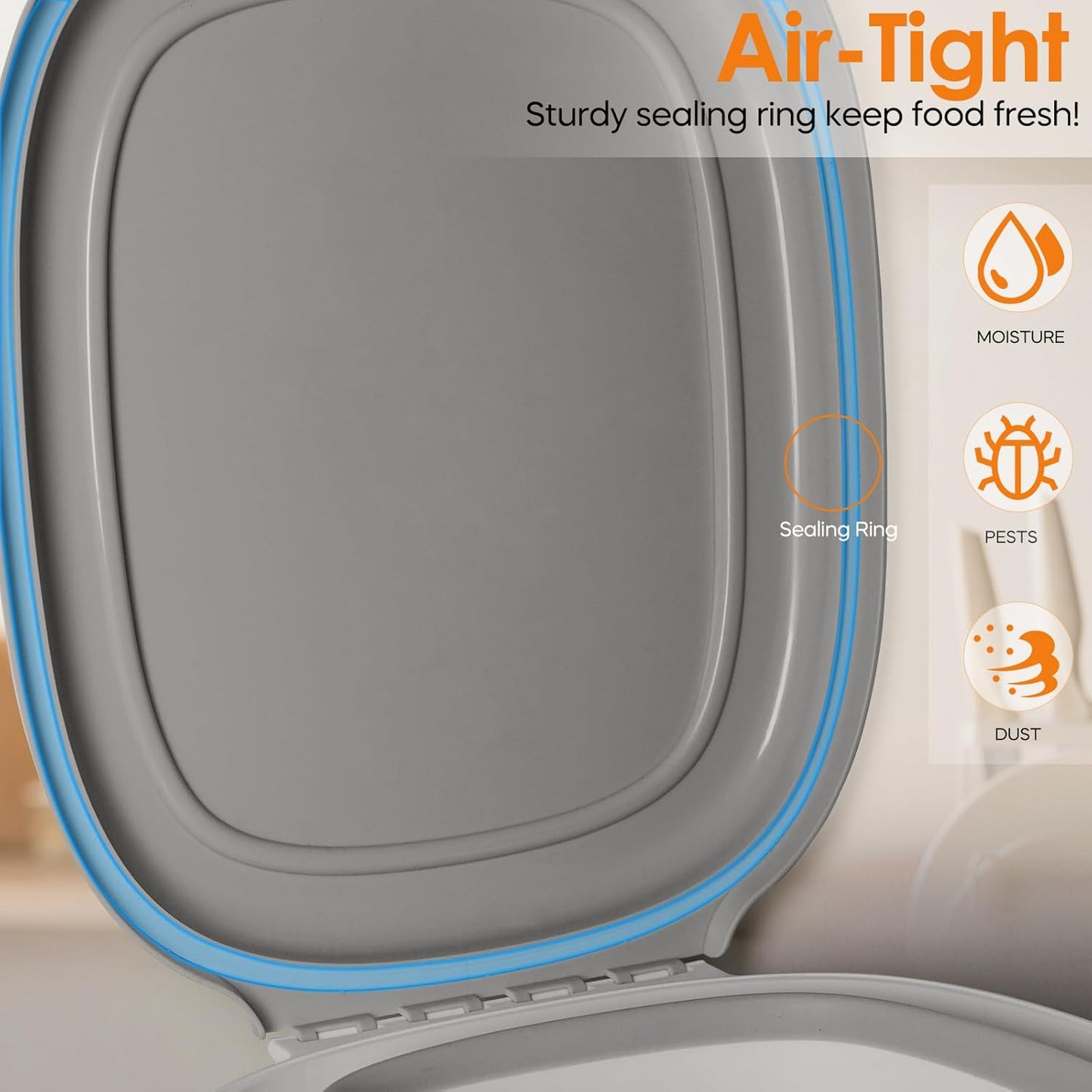 Collapsible Pet food storage Container, 30-32LBS, with Wheels, Grey