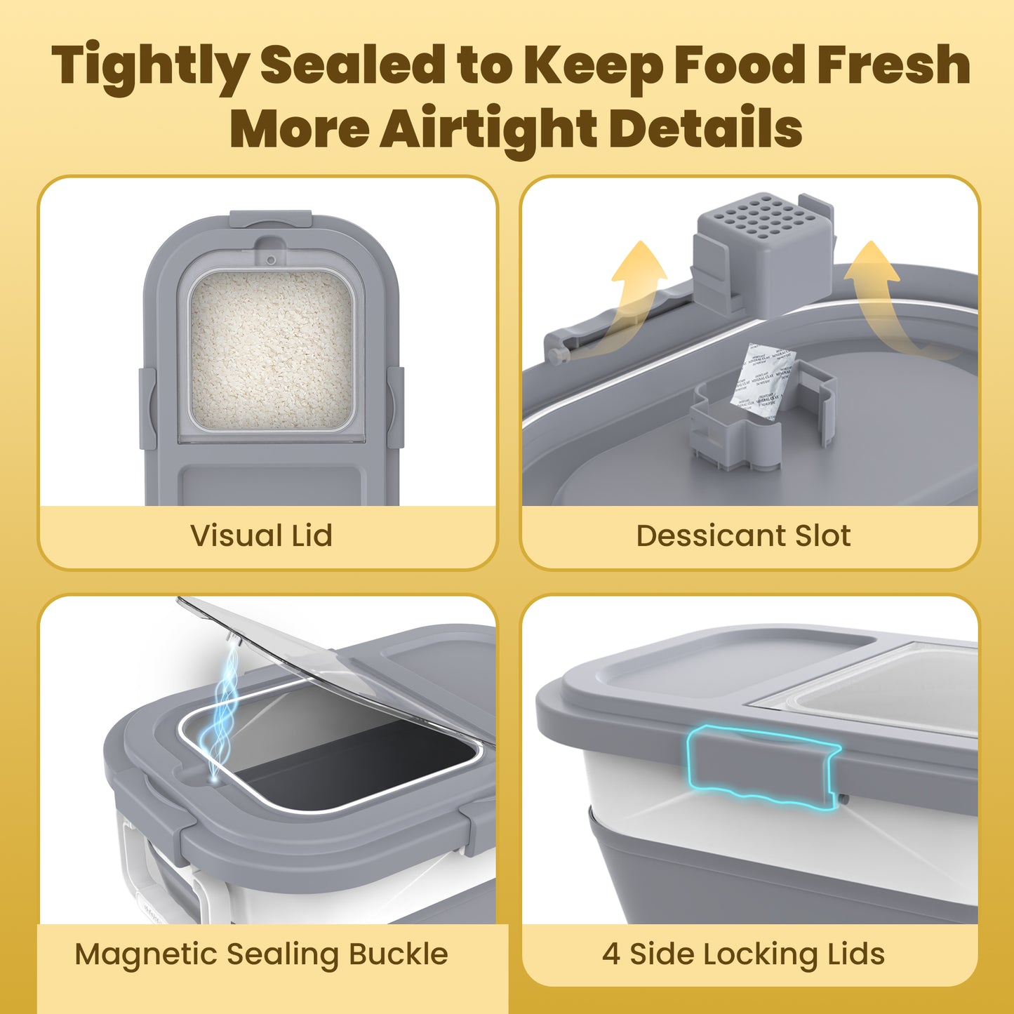 Collapsible Pet food storage Container, 23-25LBS, with Handle and Wheels, Grey