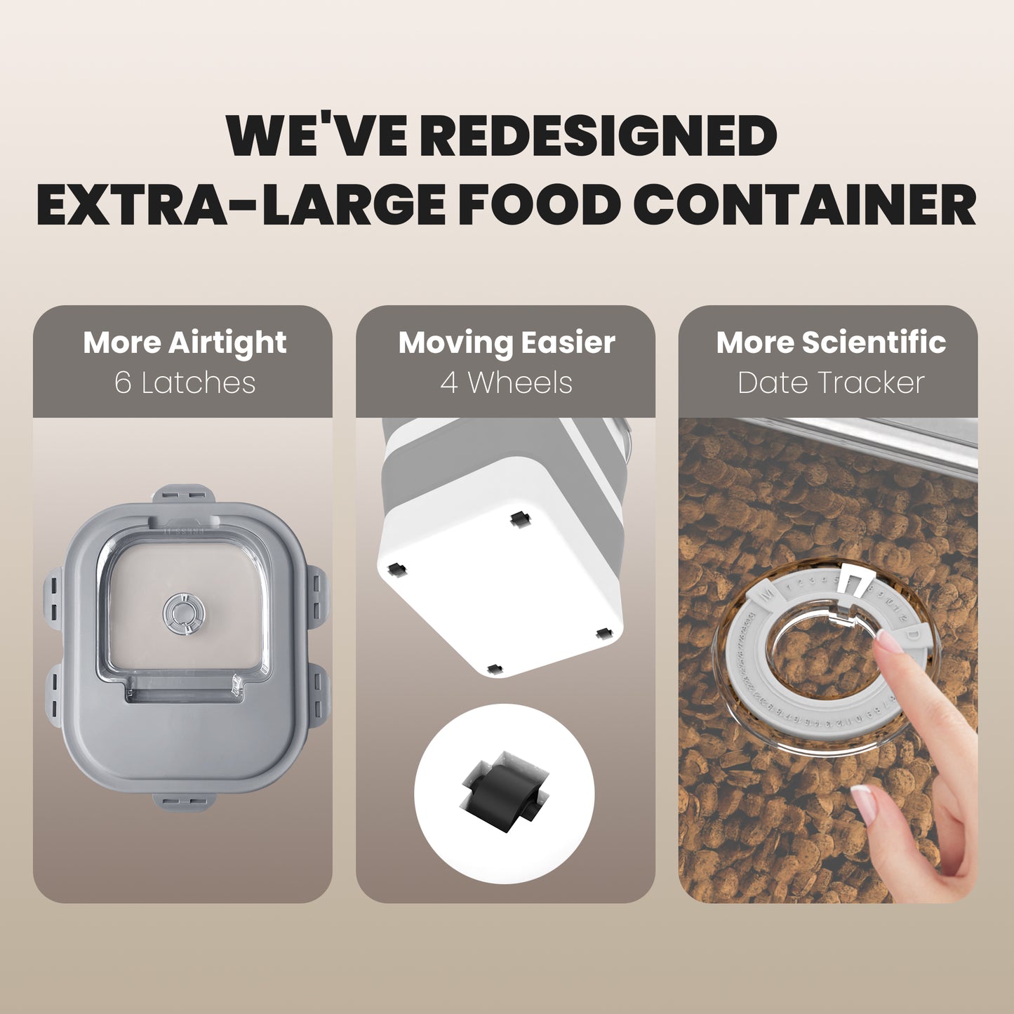 Collapsible Pet food storage Container, 38-42LBS, with Wheels, Grey