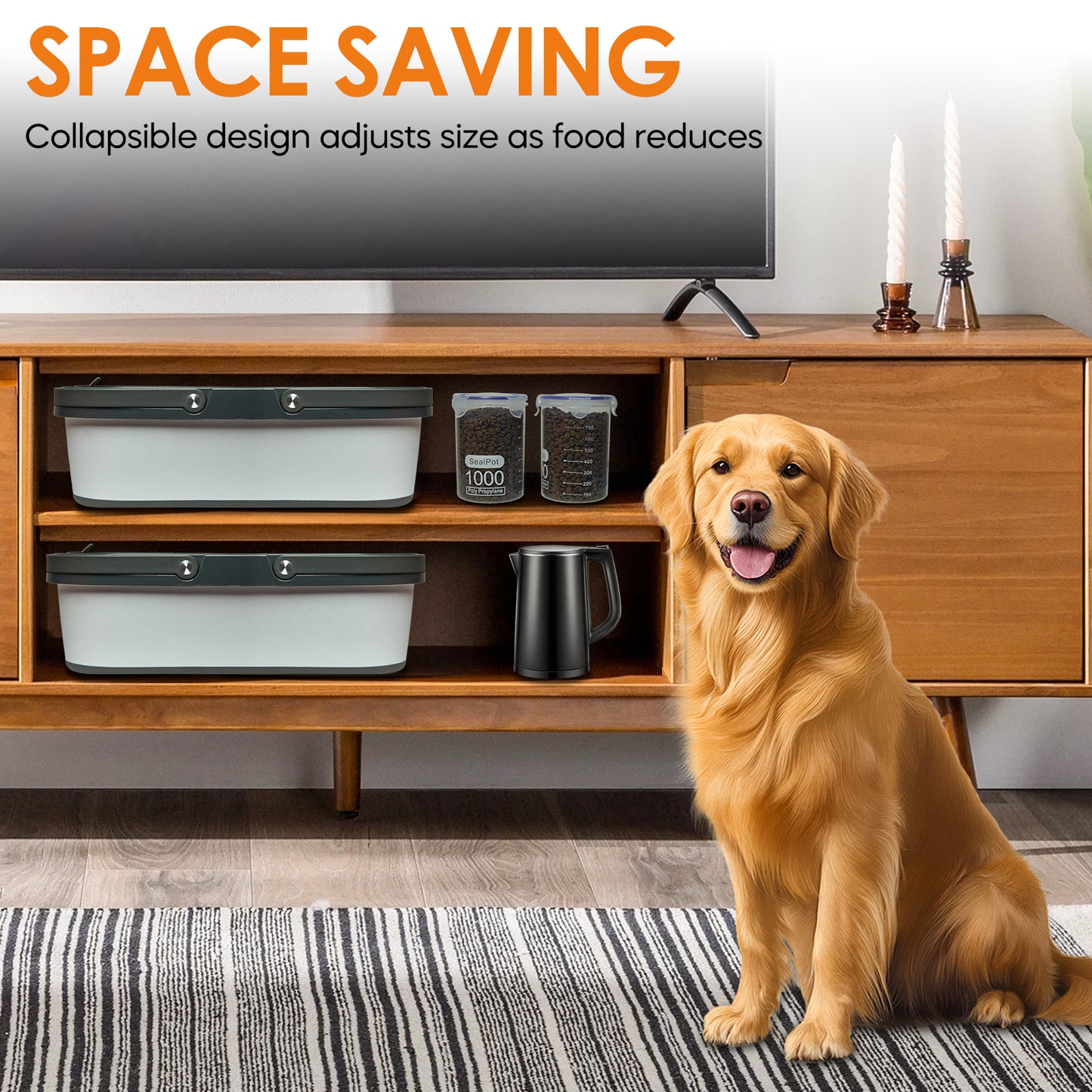 Collapsible Pet food storage Container, 30-32LBS, with Wheels, Dark Grey