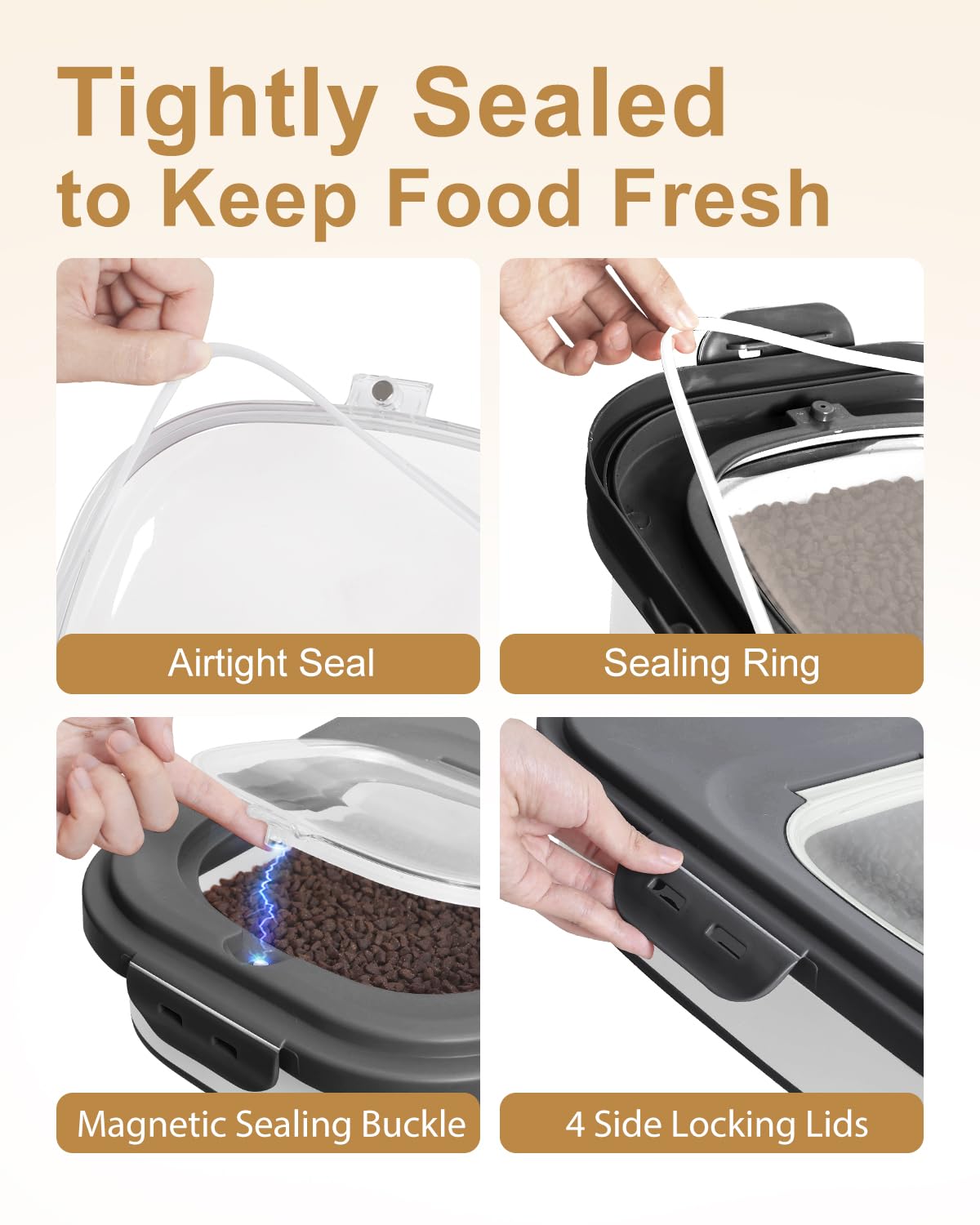 Collapsible Pet food storage Container, 20-23LBS, with Wheels, Black