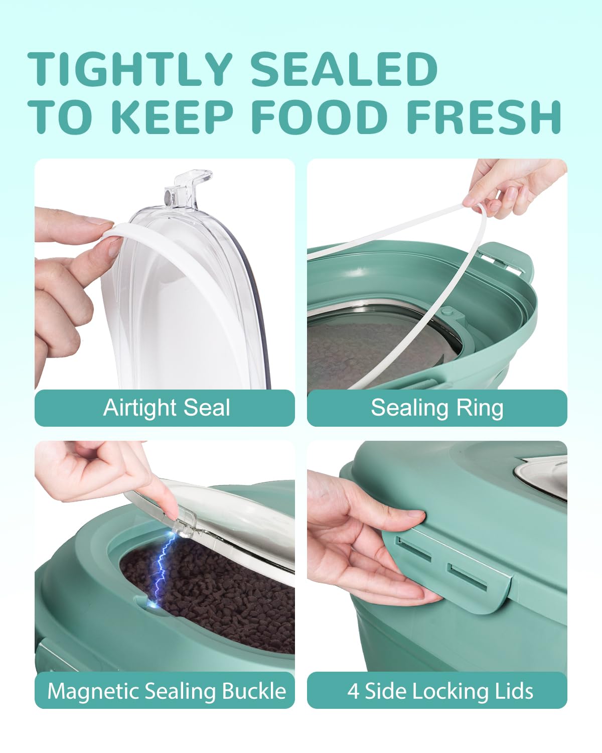 Collapsible Pet food storage Container, 30-32LBS, with Wheels, Green