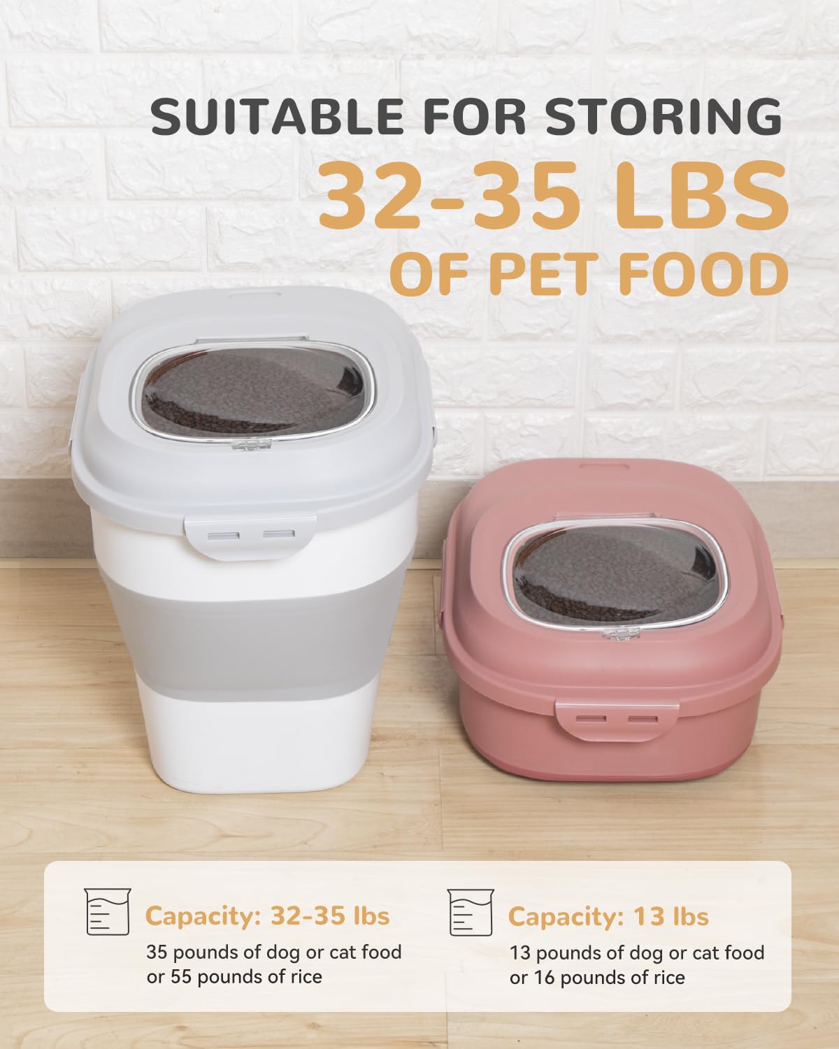 Collapsible Pet food storage Container, 30-32LBS, with Wheels, Grey