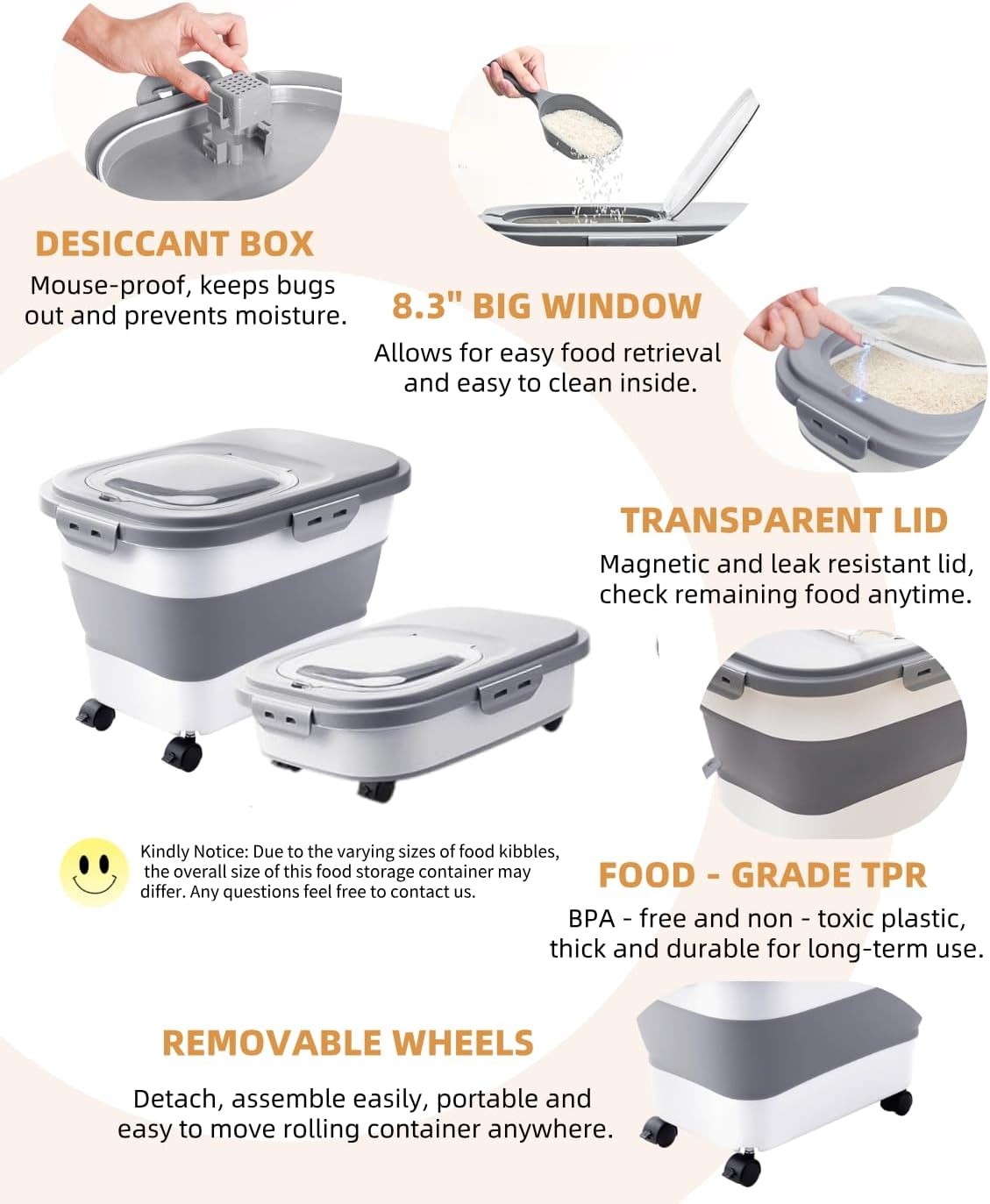 20-23 Lbs Dog Food Storage Container - Collapsible Dog Food Container with Attachable Casters and Scoop,Travel Silicone Bowl, Pet Food Storage Containers to Keep Dry Food Fresh,Easy to Move