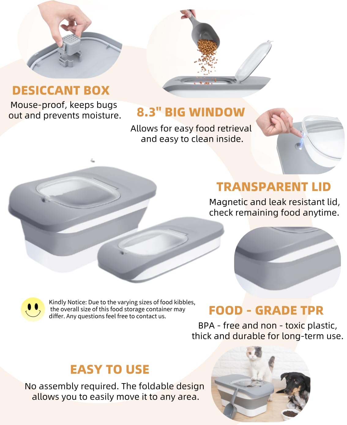 Collapsible Pet food storage Container, 10-13LBS, Set of 2