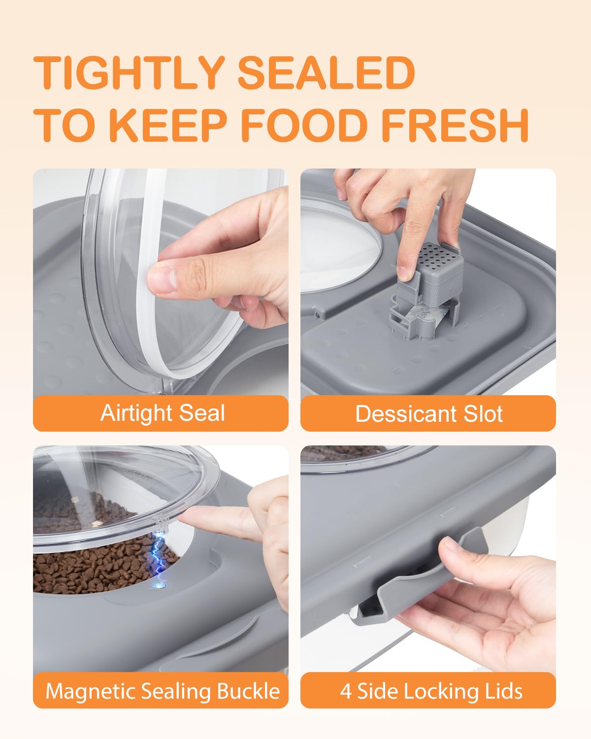 Collapsible Pet food storage Container, 20-23LBS, with Handle and Wheels, Grey