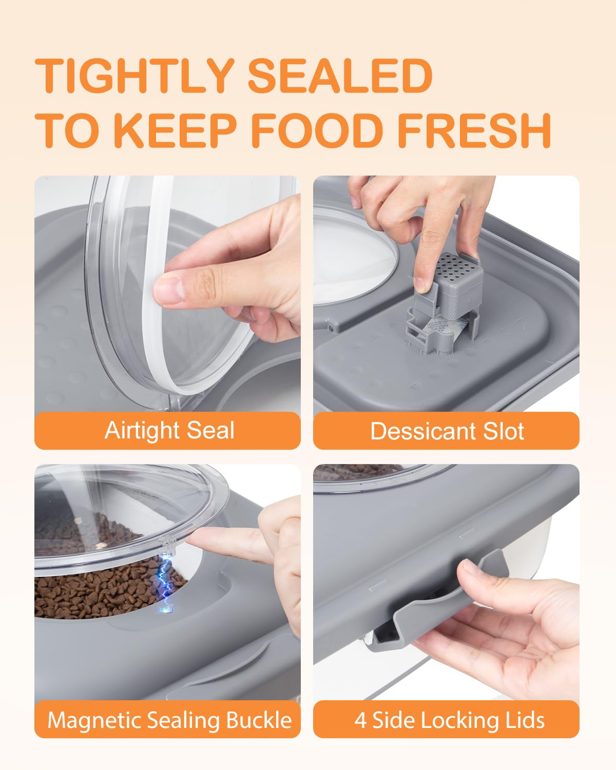 Collapsible Pet food storage Container, 23-25LBS, with Handle and Wheels, Grey