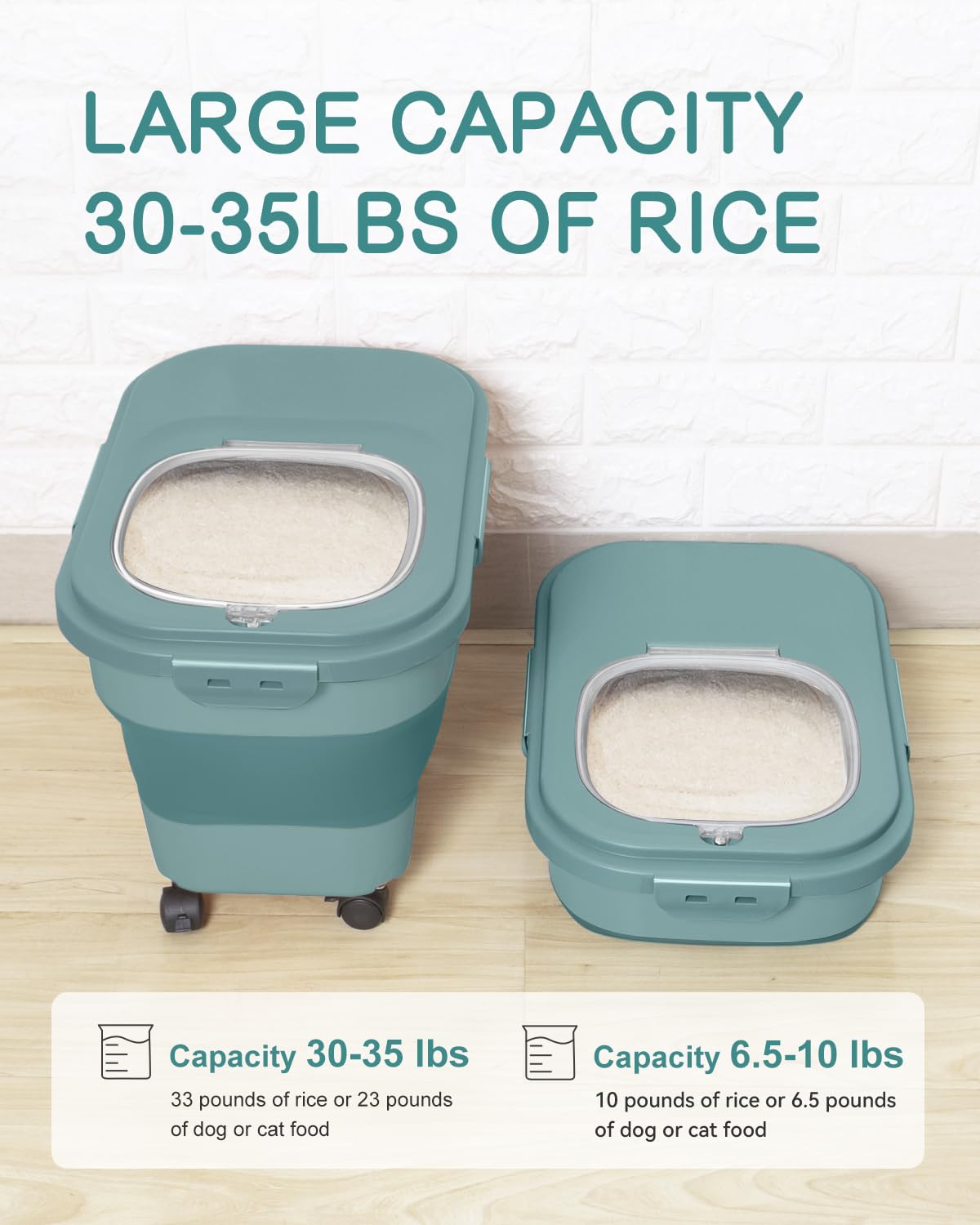 Collapsible Pet food storage Container, 20-23LBS, with Wheels, Green