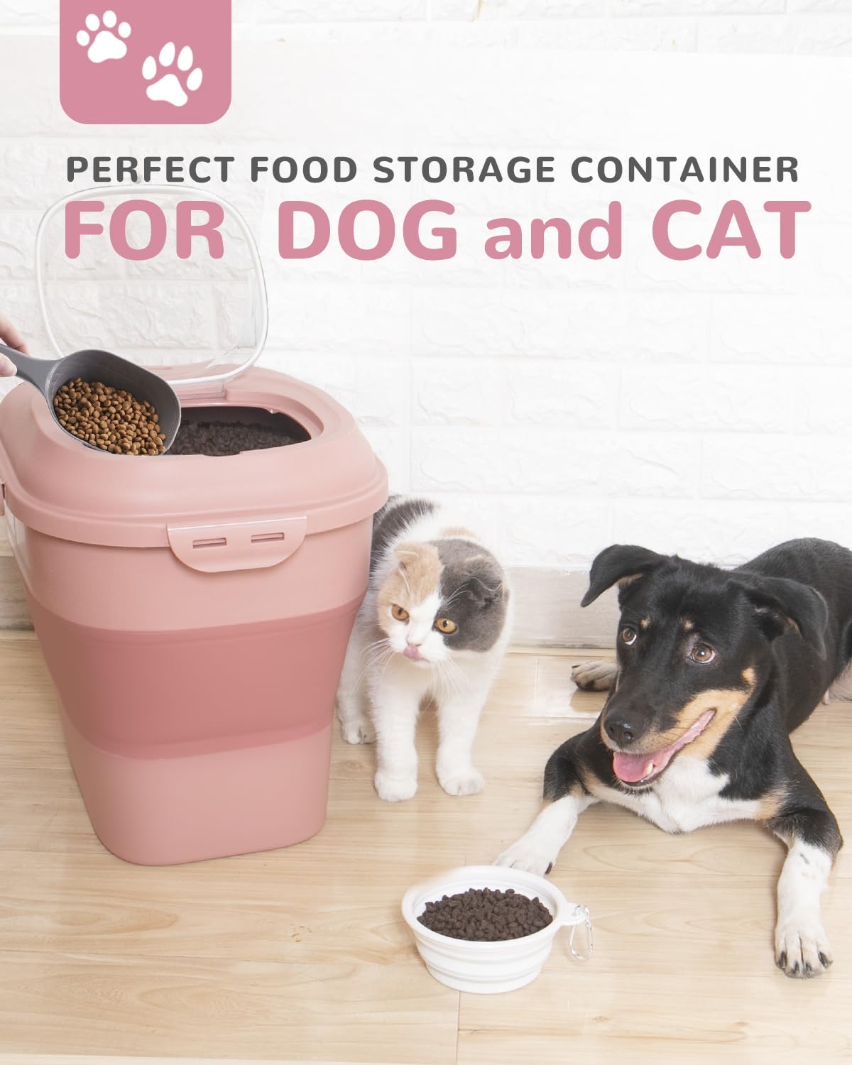 Collapsible Pet food storage Container, 30-32LBS, with Wheels, Red