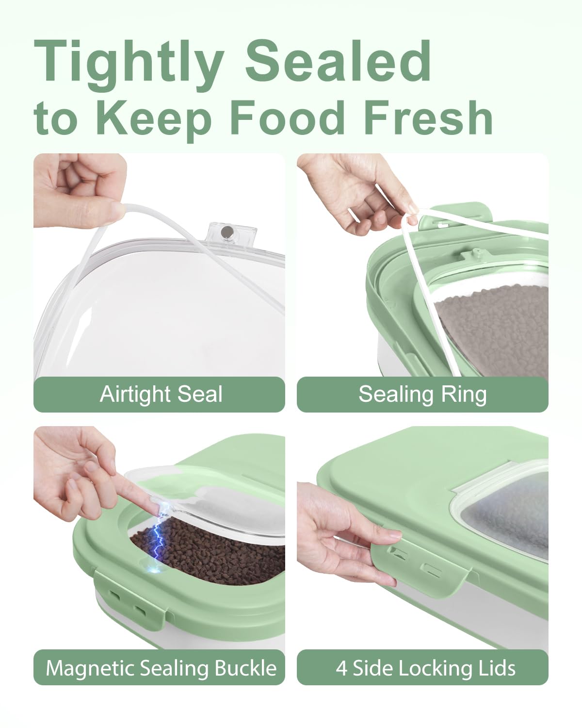 Collapsible Pet food storage Container, 20-23LBS, with Wheels, Green