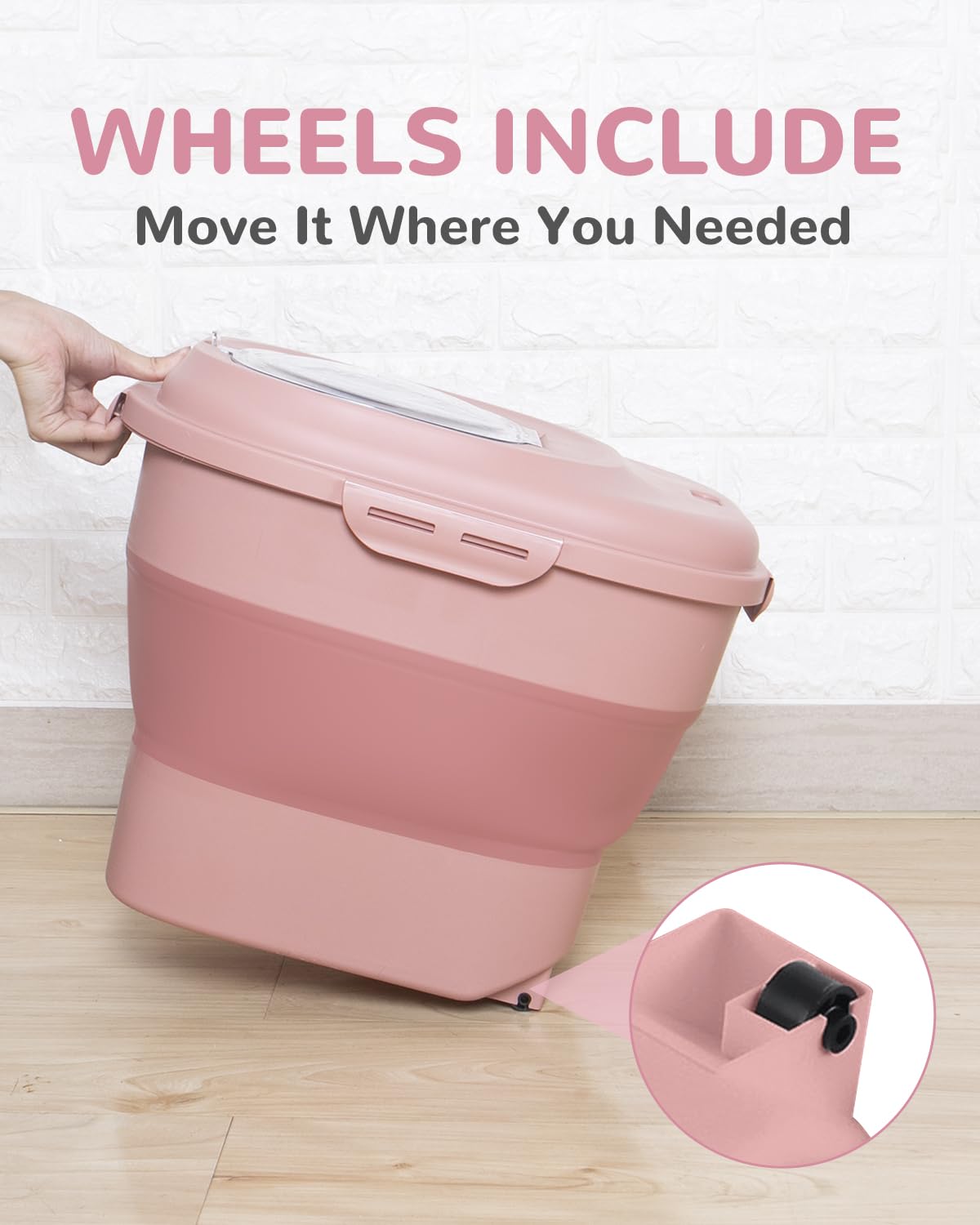 Collapsible Pet food storage Container, 30-32LBS, with Wheels, Red