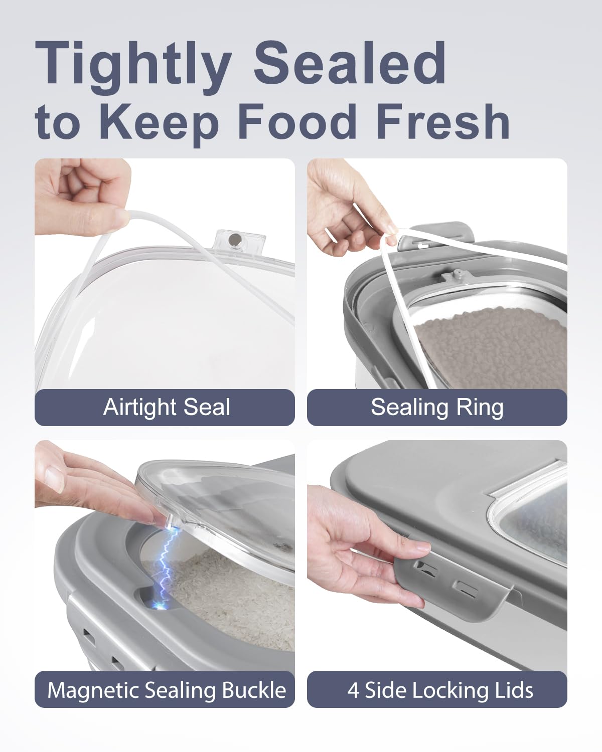 Collapsible Pet food storage Container, 20-23LBS, with Wheels, Grey