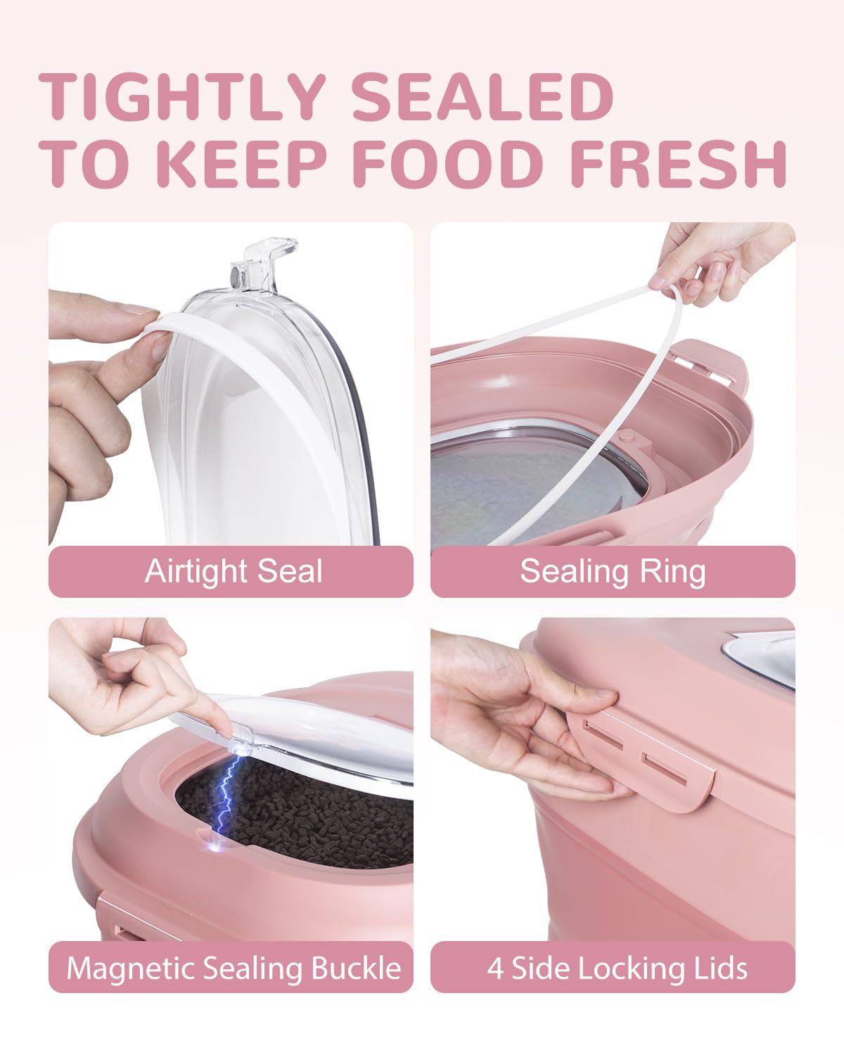 Collapsible Pet food storage Container, 30-32LBS, with Wheels, Red