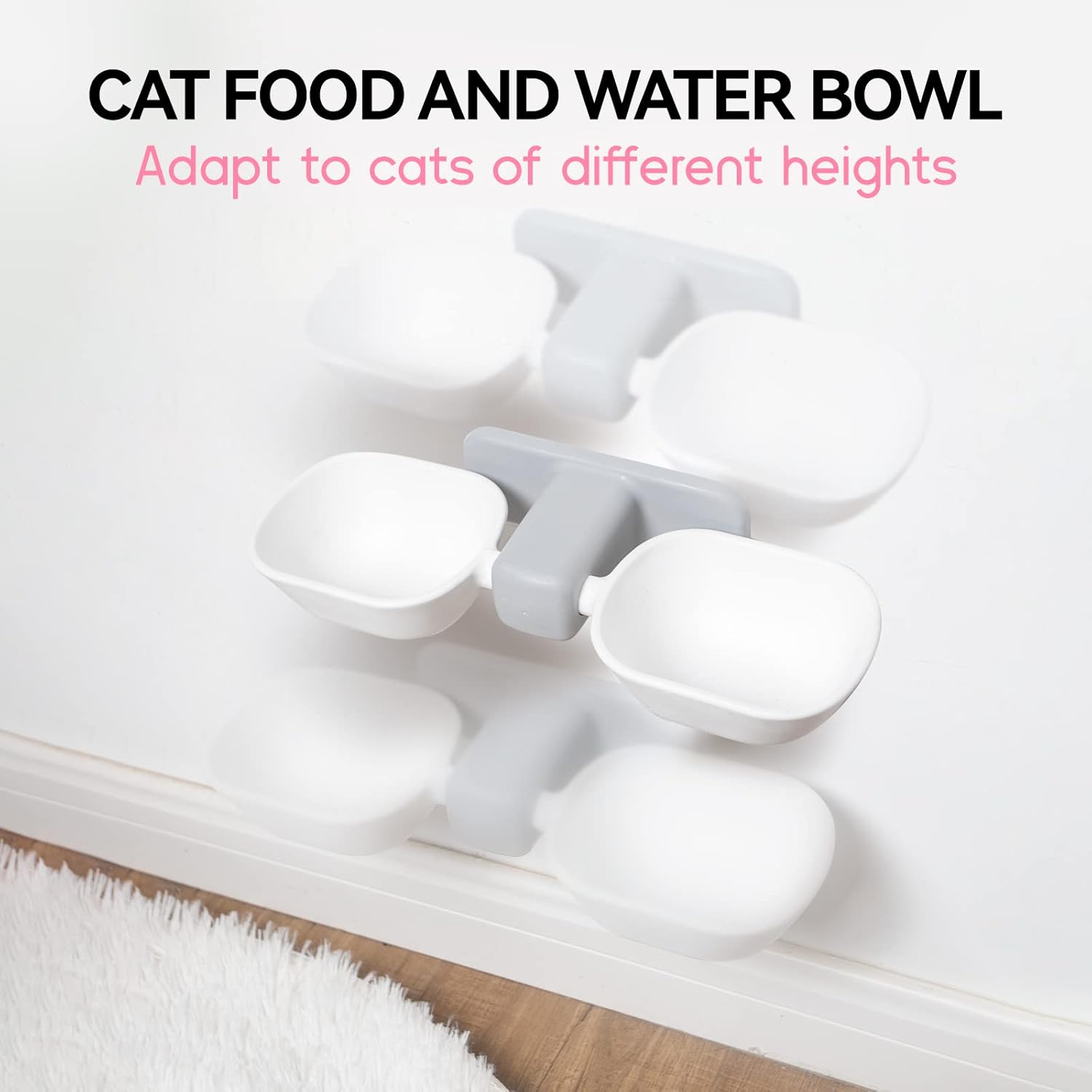 DDMOMMY Elevated Cat Bowls, Wall Mounted Food and Water Dish, Hanging Set, Raised No Spill With 8.5 oz, Anti Vomiting, Pet Feeding Bowls for Cats & Puppies, White