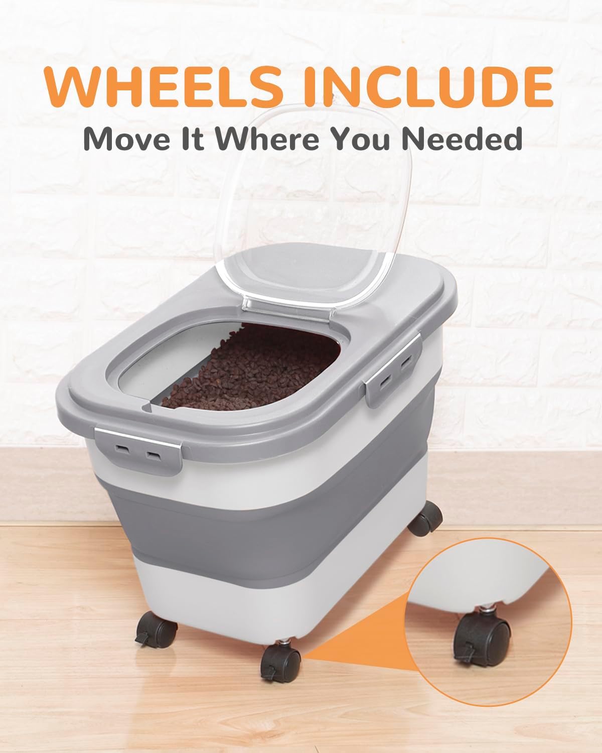 20-23 Lbs Dog Food Storage Container - Collapsible Dog Food Container with Attachable Casters and Scoop,Travel Silicone Bowl, Pet Food Storage Containers to Keep Dry Food Fresh,Easy to Move