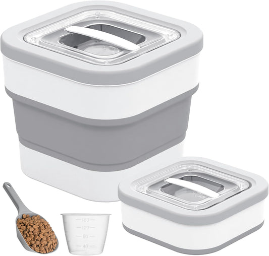 Collapsible Pet food storage Container, 10-13LBS, with Handle, Grey