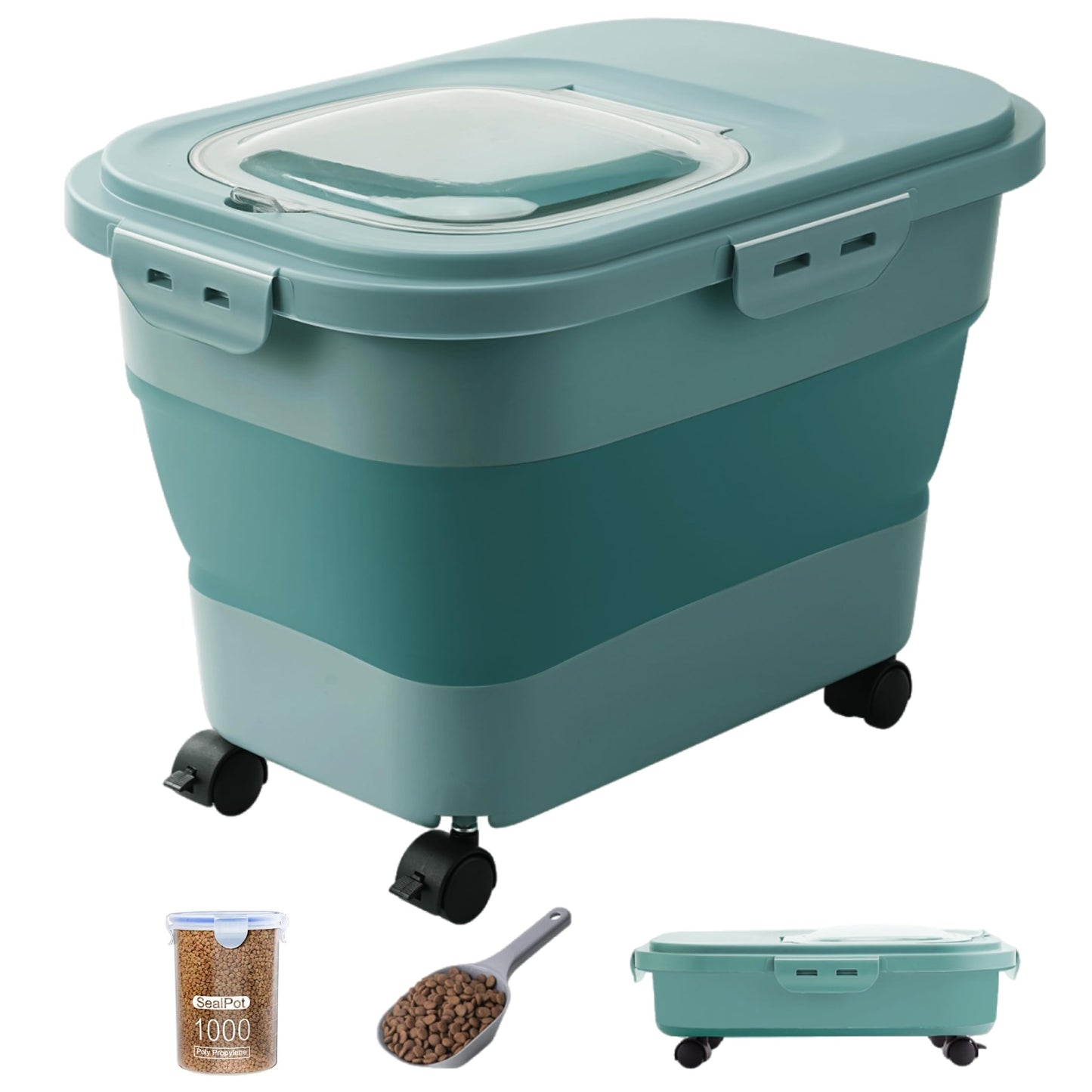 20-23 Lbs Dog Food Storage Container - Collapsible Dog Food Container with Attachable Casters and Scoop,Travel Silicone Bowl, Pet Food Storage Containers to Keep Dry Food Fresh,Easy to Move