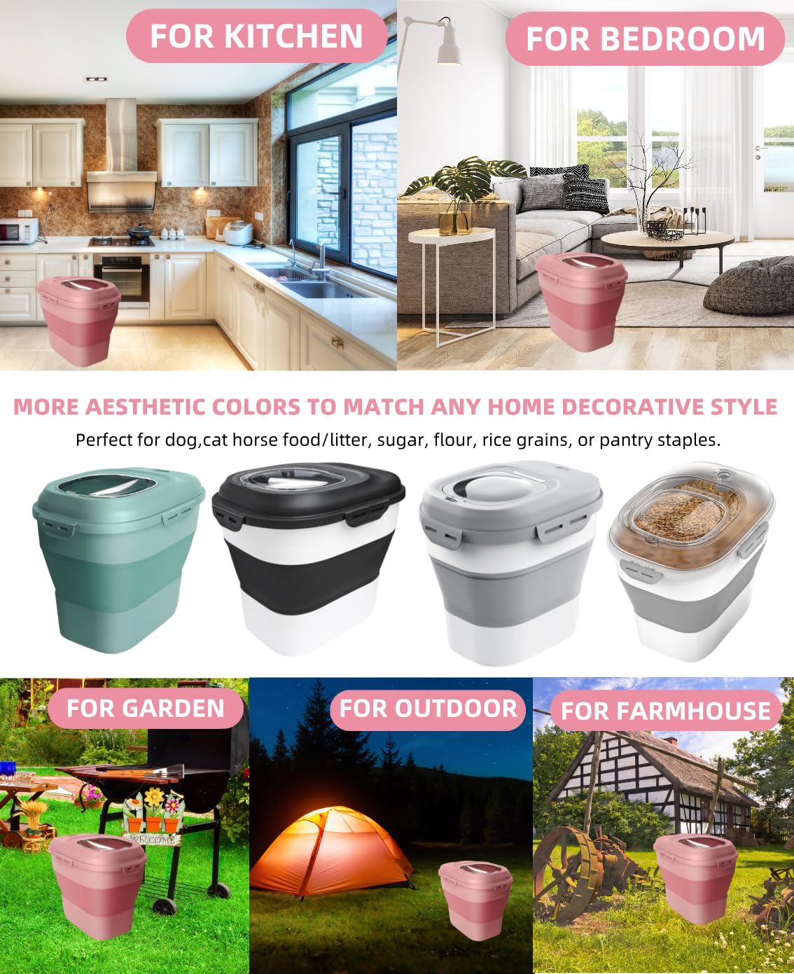 Collapsible Pet food storage Container, 30-32LBS, with Wheels, Red