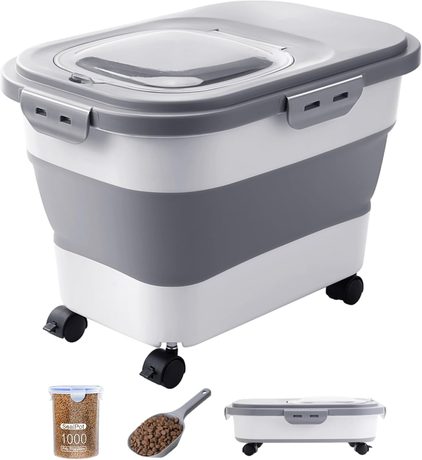 20-23 Lbs Dog Food Storage Container - Collapsible Dog Food Container with Attachable Casters and Scoop,Travel Silicone Bowl, Pet Food Storage Containers to Keep Dry Food Fresh,Easy to Move