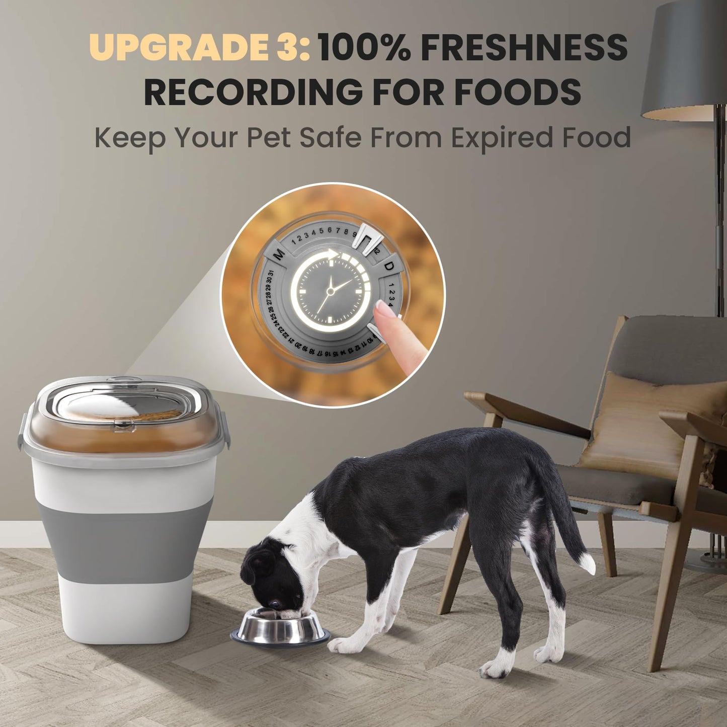 Collapsible Pet food storage Container, 30-32LBS, with Wheels, Clear