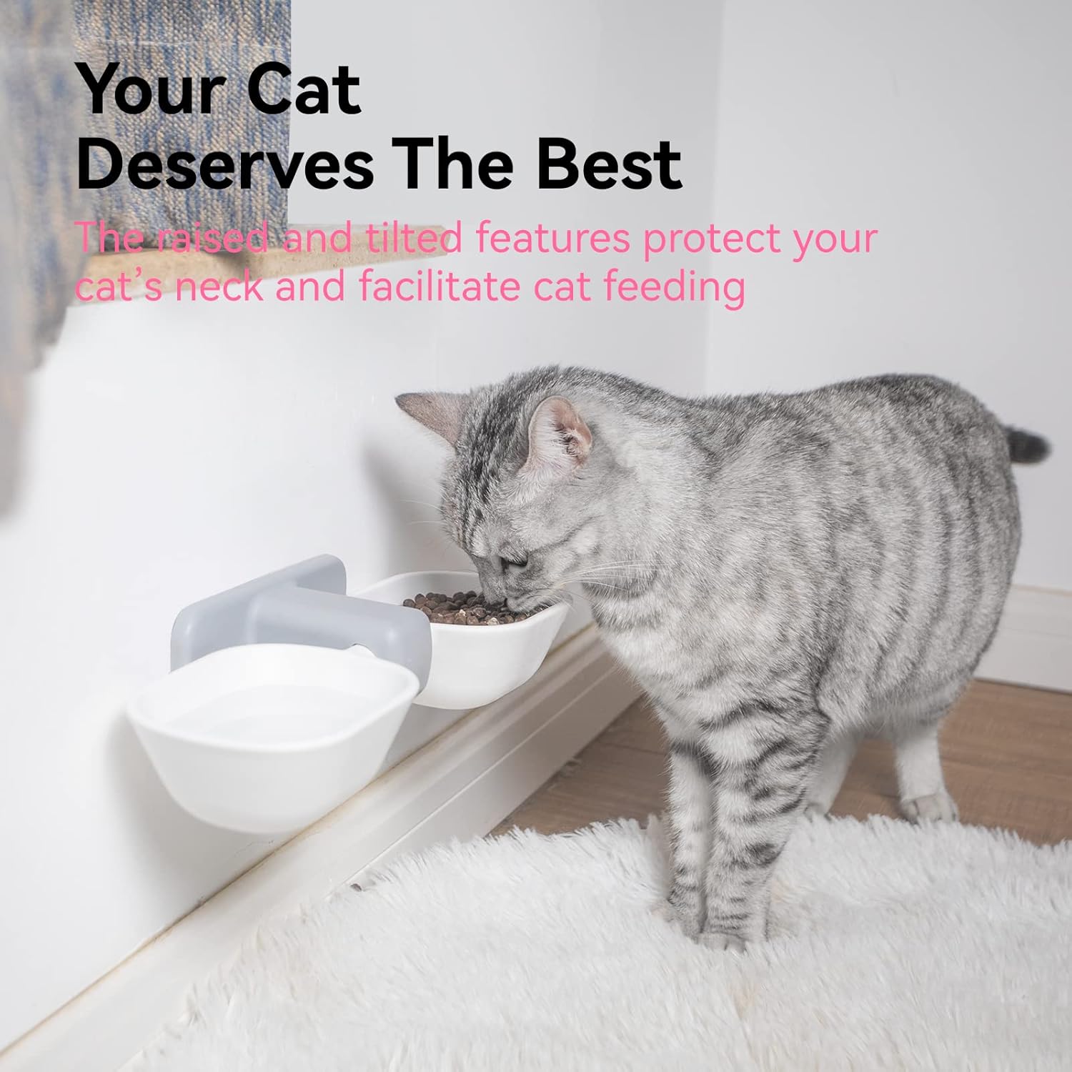DDMOMMY Elevated Cat Bowls, Wall Mounted Food and Water Dish, Hanging Set, Raised No Spill With 8.5 oz, Anti Vomiting, Pet Feeding Bowls for Cats & Puppies, White