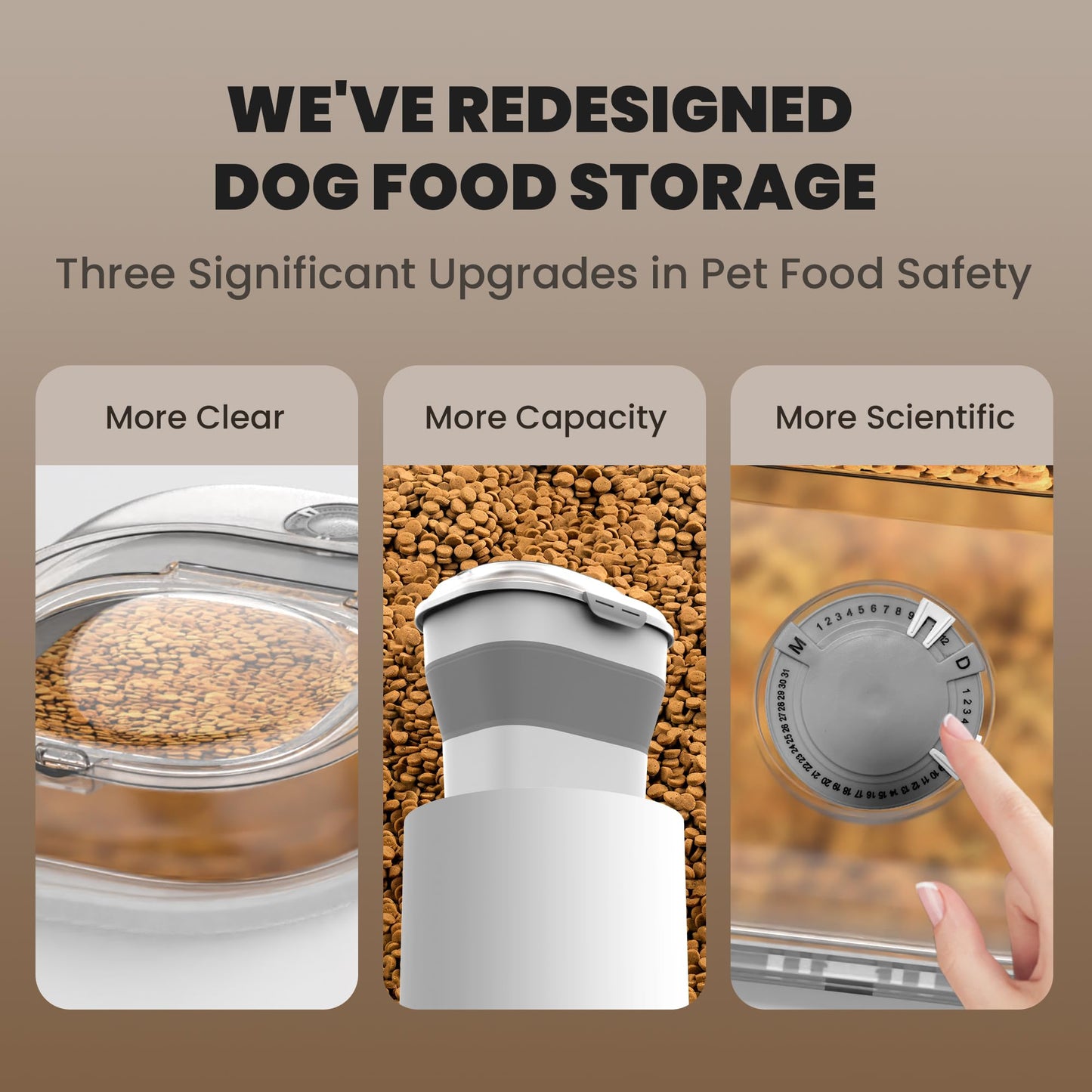 Collapsible Pet food storage Container, 23-25LBS, with Wheels, Grey