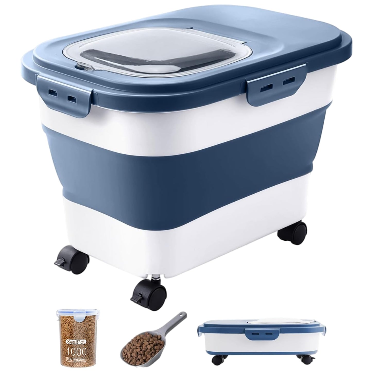 20-23 Lbs Dog Food Storage Container - Collapsible Dog Food Container with Attachable Casters and Scoop,Travel Silicone Bowl, Pet Food Storage Containers to Keep Dry Food Fresh,Easy to Move