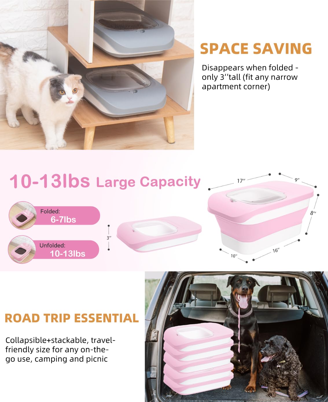 Collapsible Pet food storage Container, 10-13LBS, Pink