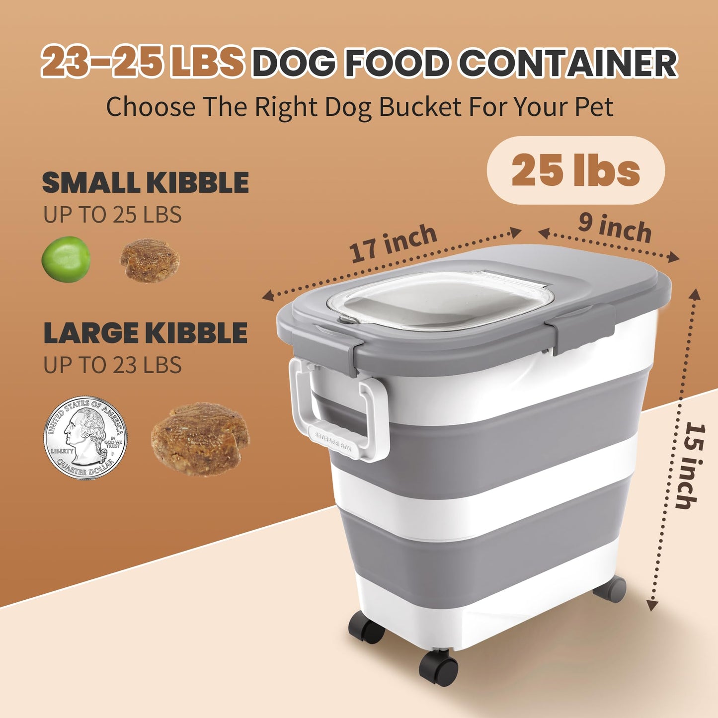 Collapsible Pet food storage Container, 23-25LBS, with Handle and Wheels
