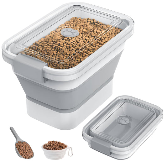 DDMOMMY 10-13 Lbs Dog Food Storage Container,Collapsible Dog Food Container with Transparent Airtight Lid,Pet Food Scoop and Dog Bowl,Multifunctional Food Storage Container for Pet Food,Rice,Flour