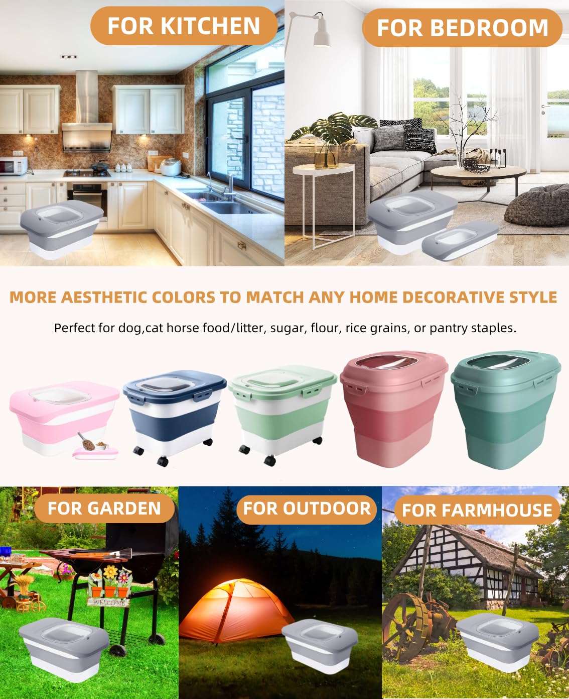 Collapsible Pet food storage Container, 10-13LBS, Grey