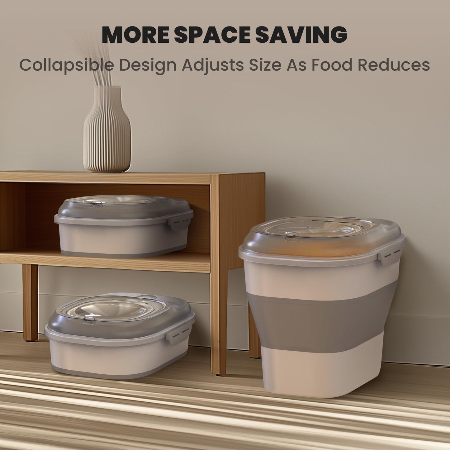 Collapsible Pet food storage Container, 30-32LBS, with Wheels, Clear