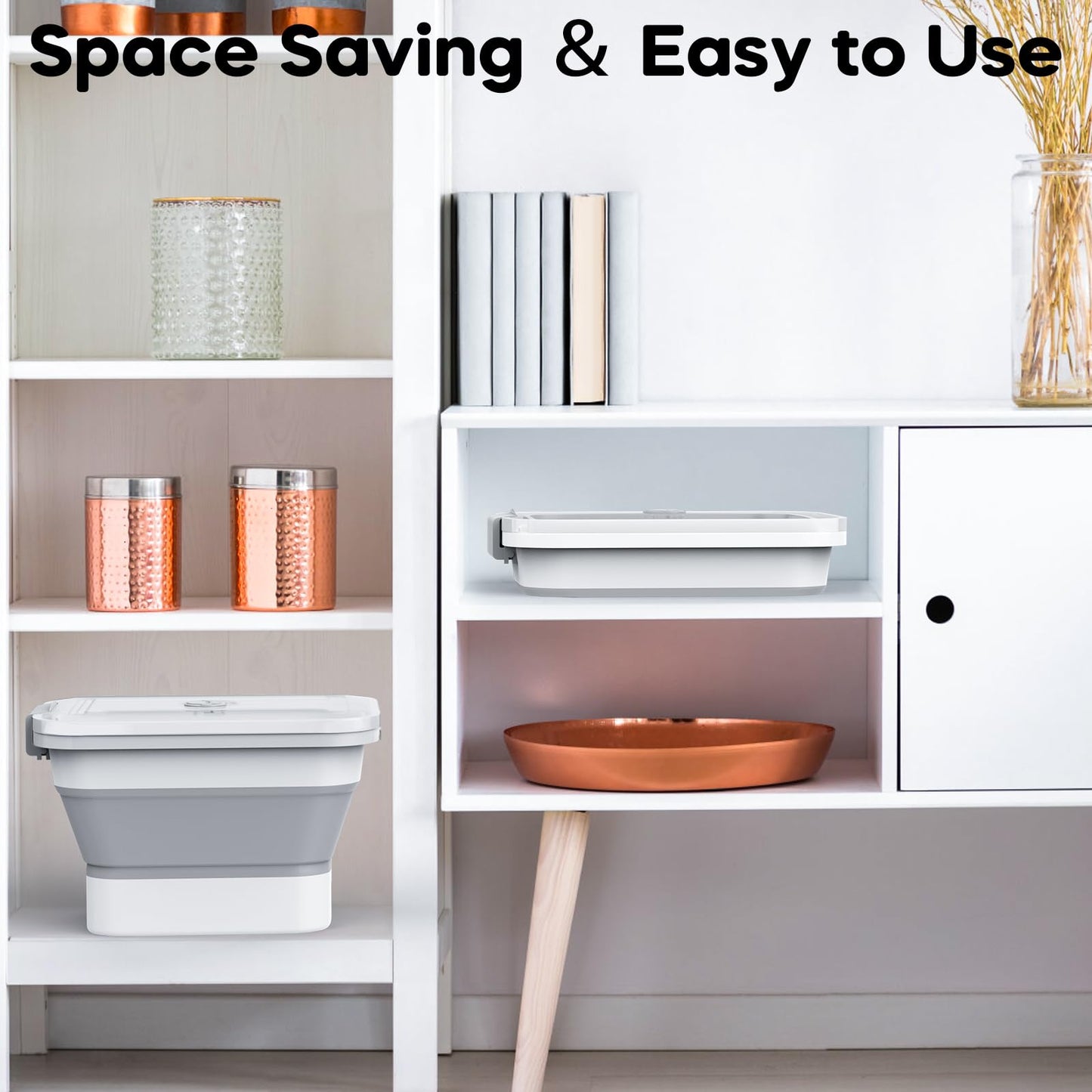 Collapsible Pet food storage Container, 23-25LBS, with Wheels, Grey