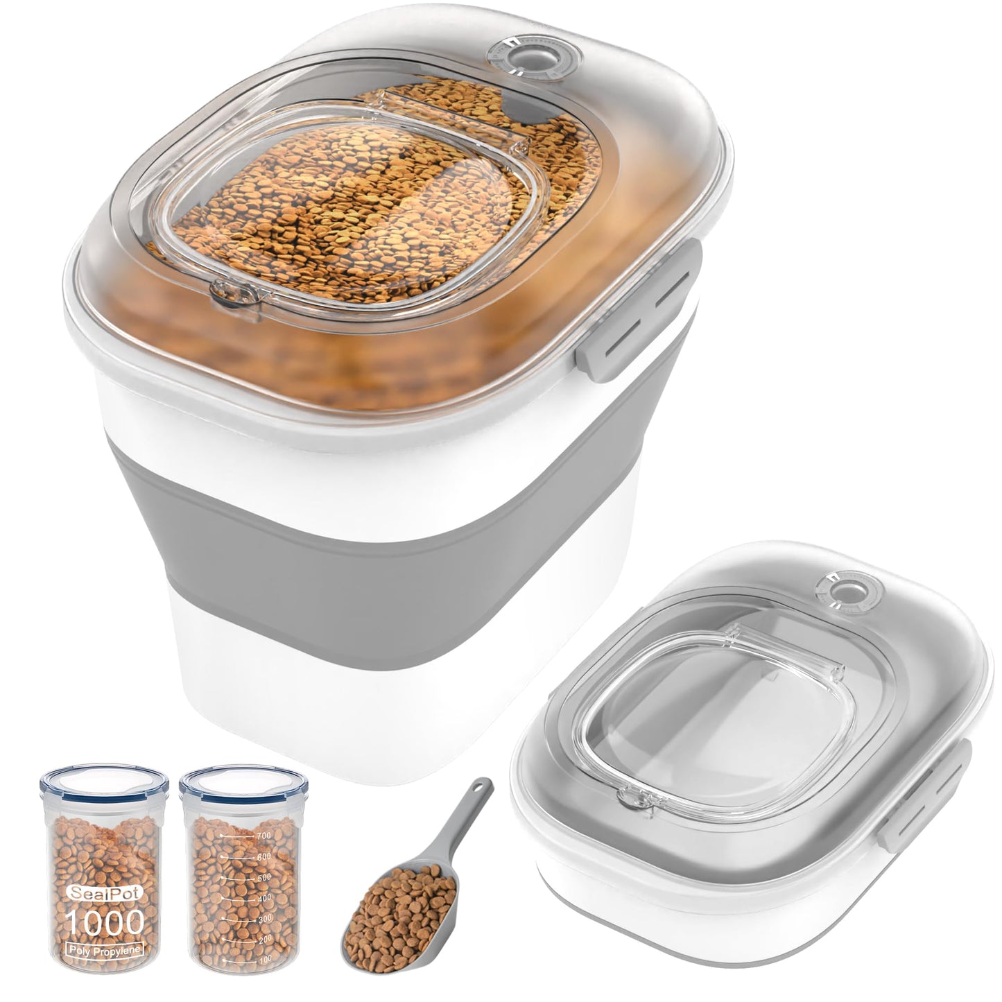 10-13 Lbs Dog Food Stroage Container, Collapsible Dog Food Containers with Airtight Lid, Pet Food Scoop and Silicone Dog Bowl, Pet Food Storage Container Dry Food for Dog, Cat and Other Pets