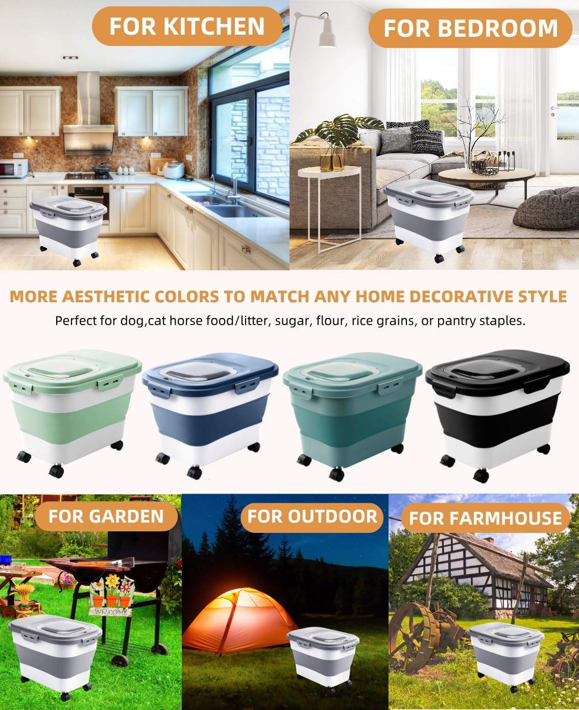 20-23 Lbs Dog Food Storage Container - Collapsible Dog Food Container with Attachable Casters and Scoop,Travel Silicone Bowl, Pet Food Storage Containers to Keep Dry Food Fresh,Easy to Move