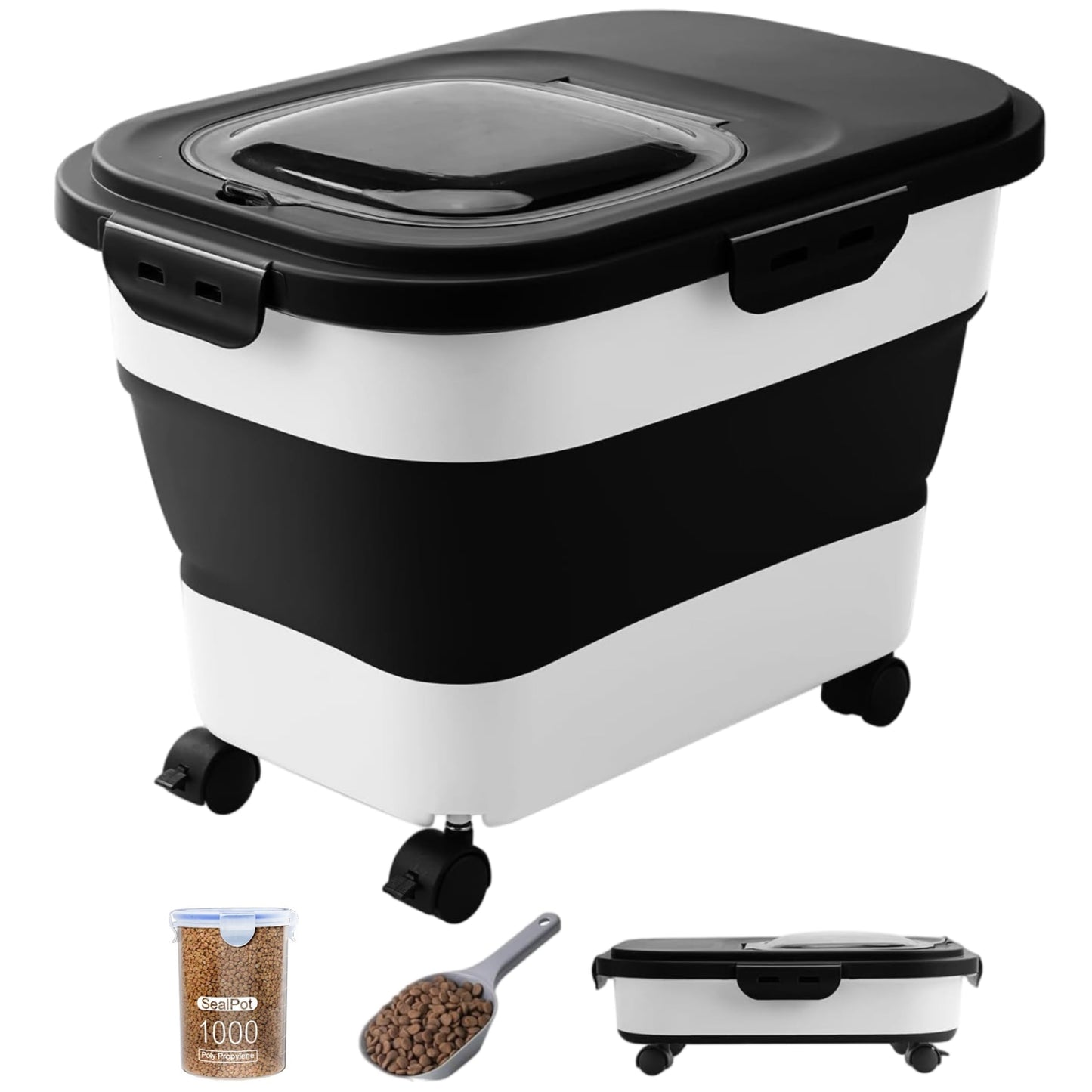 20-23 Lbs Dog Food Storage Container - Collapsible Dog Food Container with Attachable Casters and Scoop,Travel Silicone Bowl, Pet Food Storage Containers to Keep Dry Food Fresh,Easy to Move