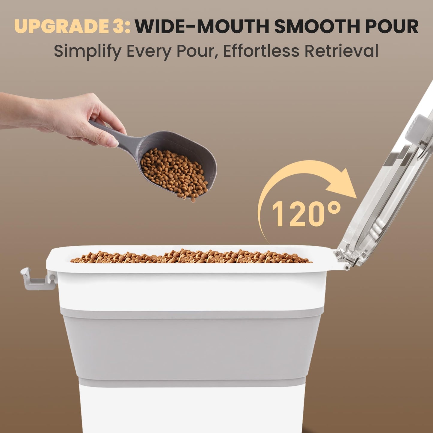 Collapsible Pet food storage Container, 10-13LBS, with Wheels, Grey