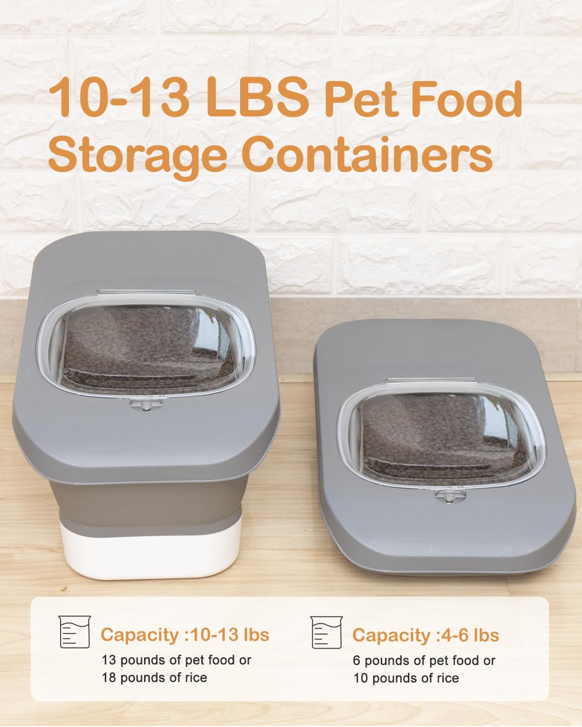 Collapsible Pet food storage Container, 10-13LBS, Grey