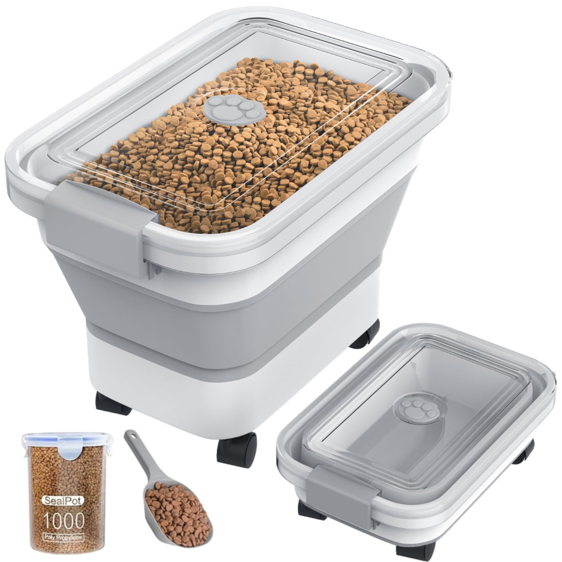 DDMOMMY 20-23 Lbs Dog Food Storage Container, Collapsible Dog Food Container with Transparent Airtight Lid,Multifunctional Pet Food Storage Container for Dog Cat,Rice,Flour,Pet Food Scoop and Dog Bowl