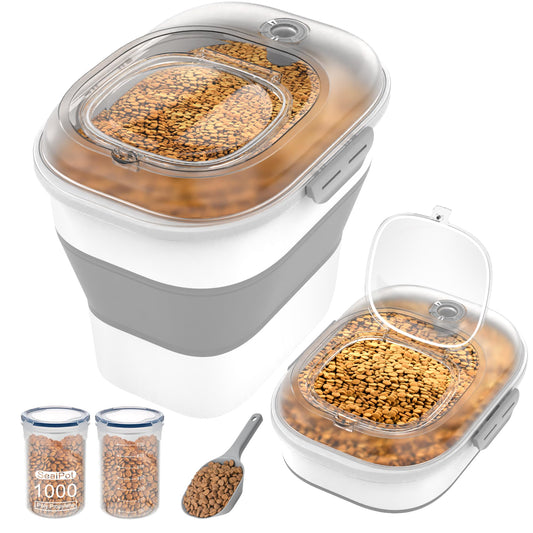 Collapsible Pet food storage Container, 30-32LBS, with Wheels, Clear
